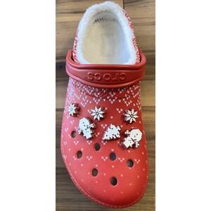 Single RIGHT Croc Lined Clog Red Holiday Sweater Snowman Jibbitz M10 W12
